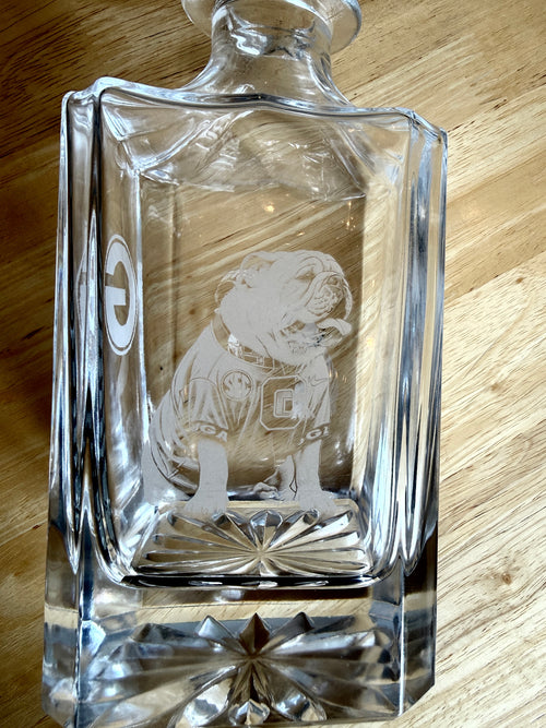 Custom Decanter and Two Whiskey Glasses